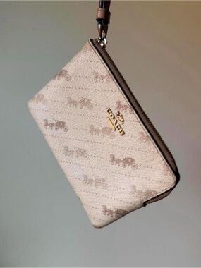 Coach Neutral Signature Canvas Wristlet with Horse & Carriage Print